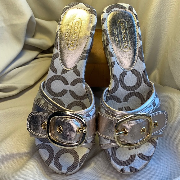 Coach iconic metallic leather wedge slideins - Picture 1 of 16